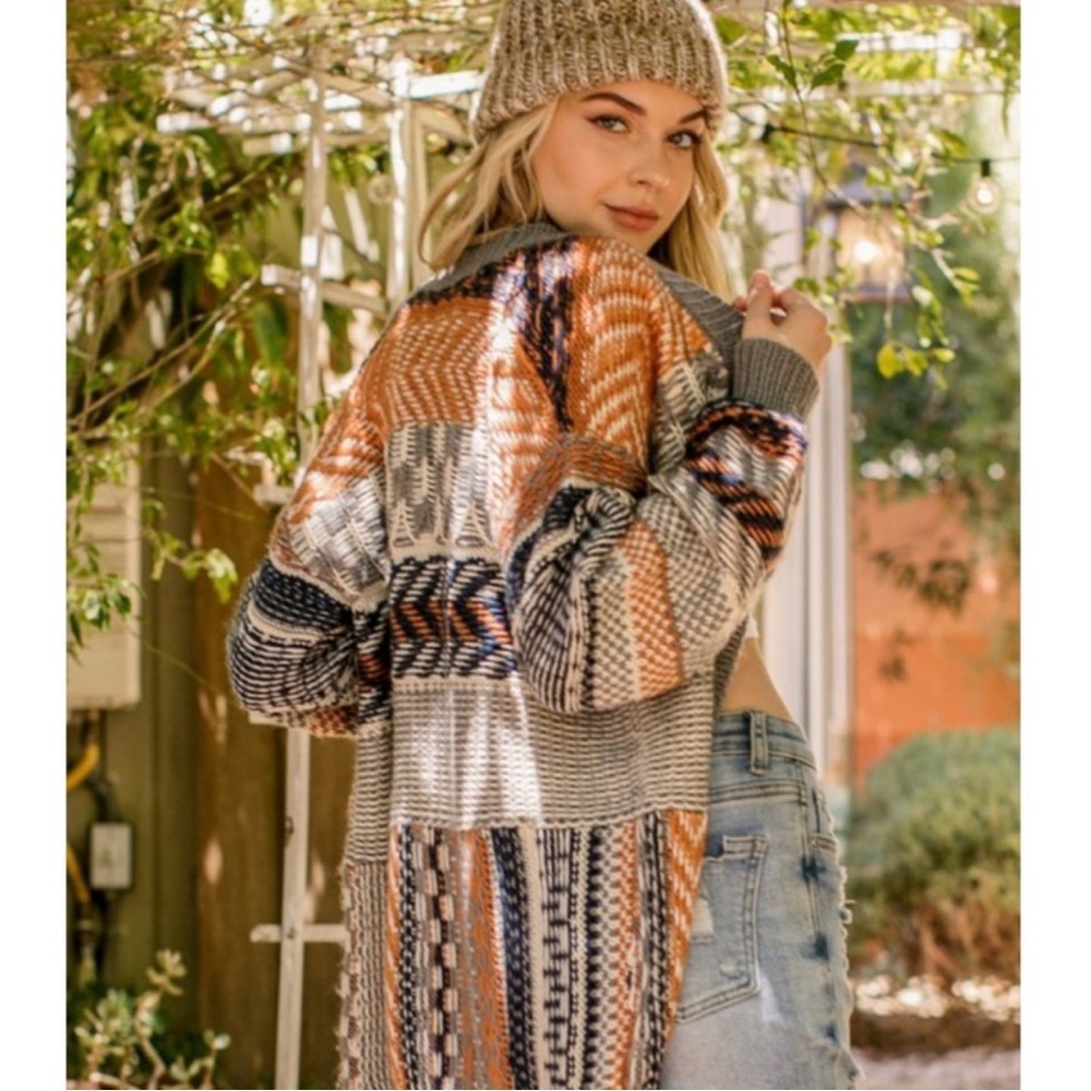 Open Multi Color Cardigan Sweater - Picture 4 of 9